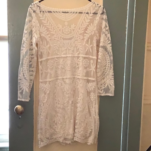 Express | Baroque Lace Dress Ivory Sheer XS - Picture 6 of 6
